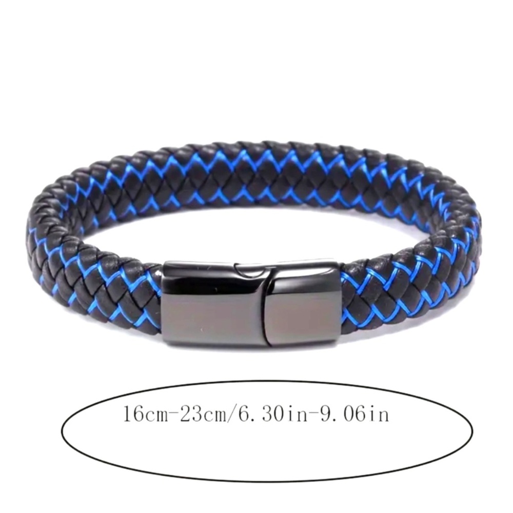 💛 Blue & Black Woven Leather Bracelet - Picture 5 of 5